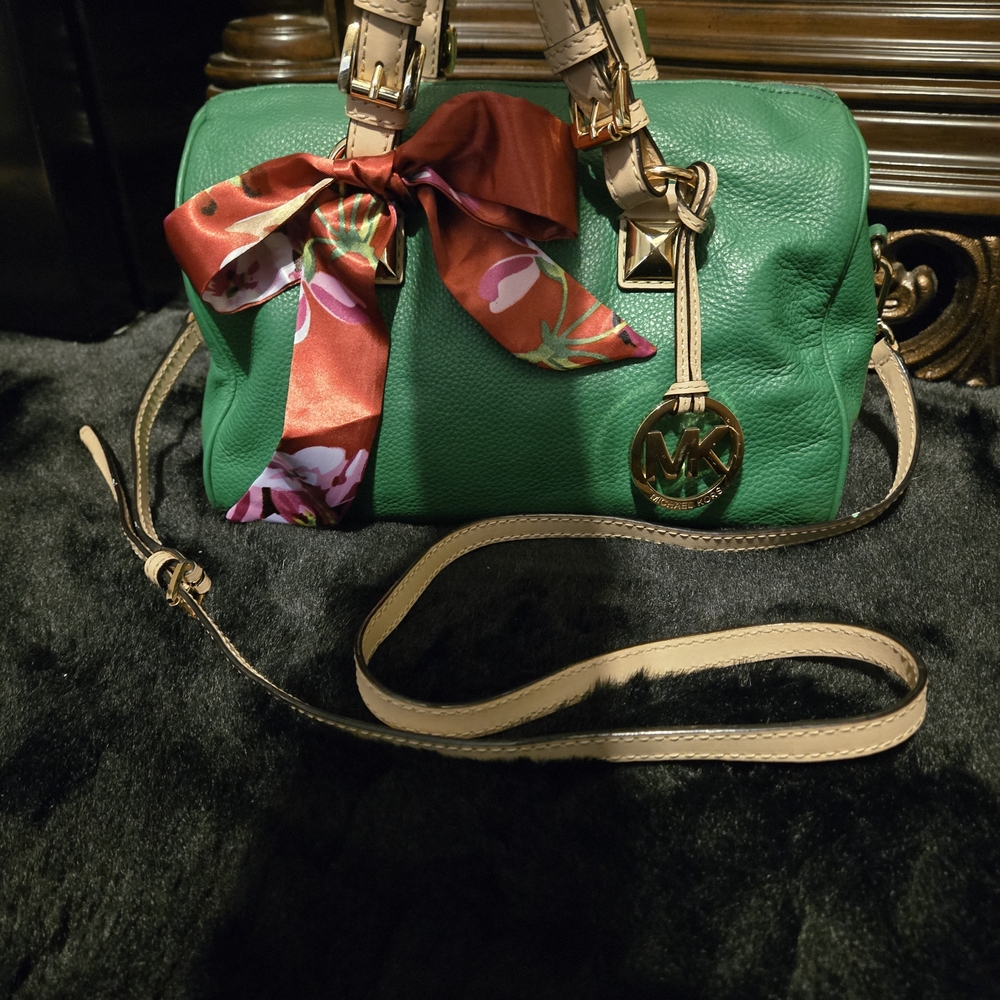 Green Michael Kors Women's Bag with Red Accents
